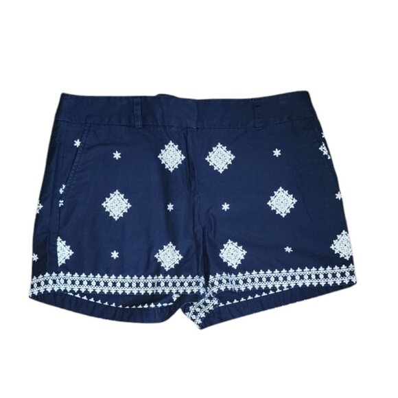 Ann Taylor Loft Outlet Shorts Womens Size 8 Blue White Embroidered with Pockets - Picture 1 of 6